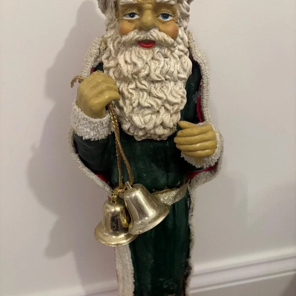 Vintage‎ Handcrafted Santa With Bells & Toy Bag 22